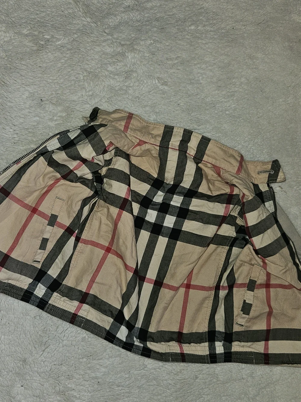 Beige Kids Lightweight Jacket with Tartan Trim